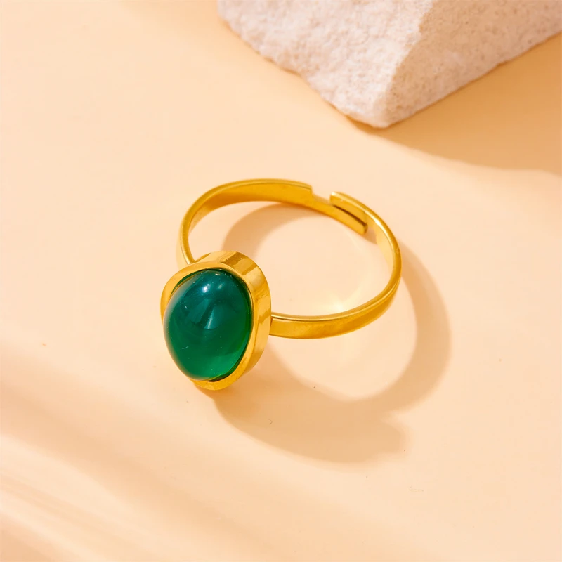 DIEYURO anello da dito aperto in pietra verde geometrica in acciaio inossidabile 316L per donna ragazza moda nuovi gioielli regalo festa anillos