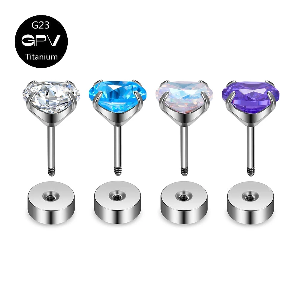 

Wholesa G23 Titanium Zirconium Stone Ear Cartilage Nail Ear Plug with Thread Round Cake Male and Female Perforated Ear Nails