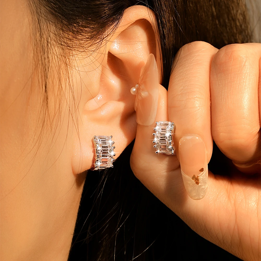 Lnkry Certified 0.8ct Emerald Cut Moissanite Earring Exquisite 14k Gold Filled Circel Earrings For Women Brilliant Wedding Jewel