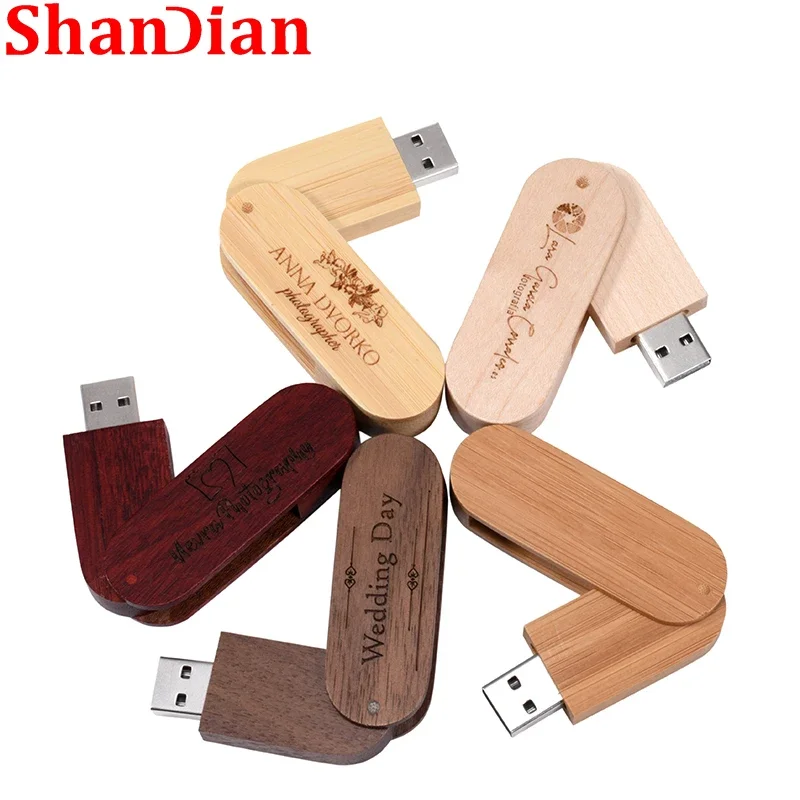 Free Custom Logo Wooden USB 2.0 Flash Drive Portable Photography Gift Pen Drive Real Capacity With Key Chain Memory Stick 64GB