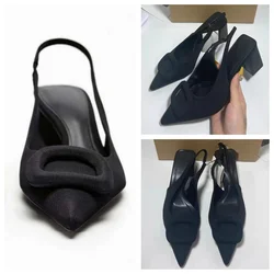 TRAF Women Chic Brand Sandals Sexy Pointed Shallow Sandals 2024 Summer Footwear Elegant Black Work Office High Heel Shoes Mujer