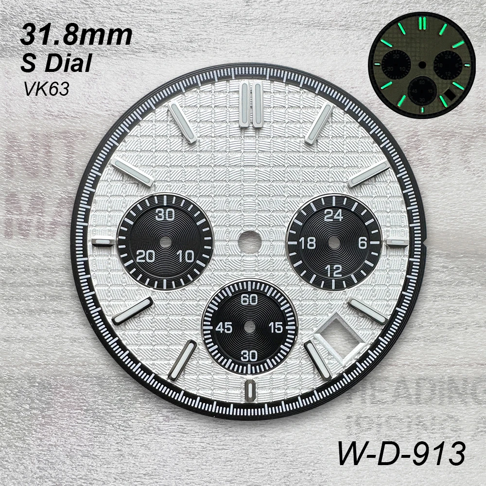 Quadrante con logo S da 31,8 mm adatto per movimento al quarzo VK63 Accessori per la modifica dell'orologio con quadrante in quercia verde luminoso di alta qualità