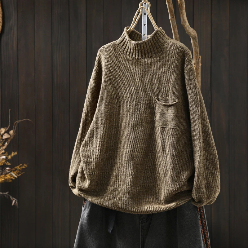 

Женский повседневный свитер с длинным рукавом, Новое поступление, осень 2022, простой стиль, свободные женские вязаные пуловеры с полувысоким воротником M2071