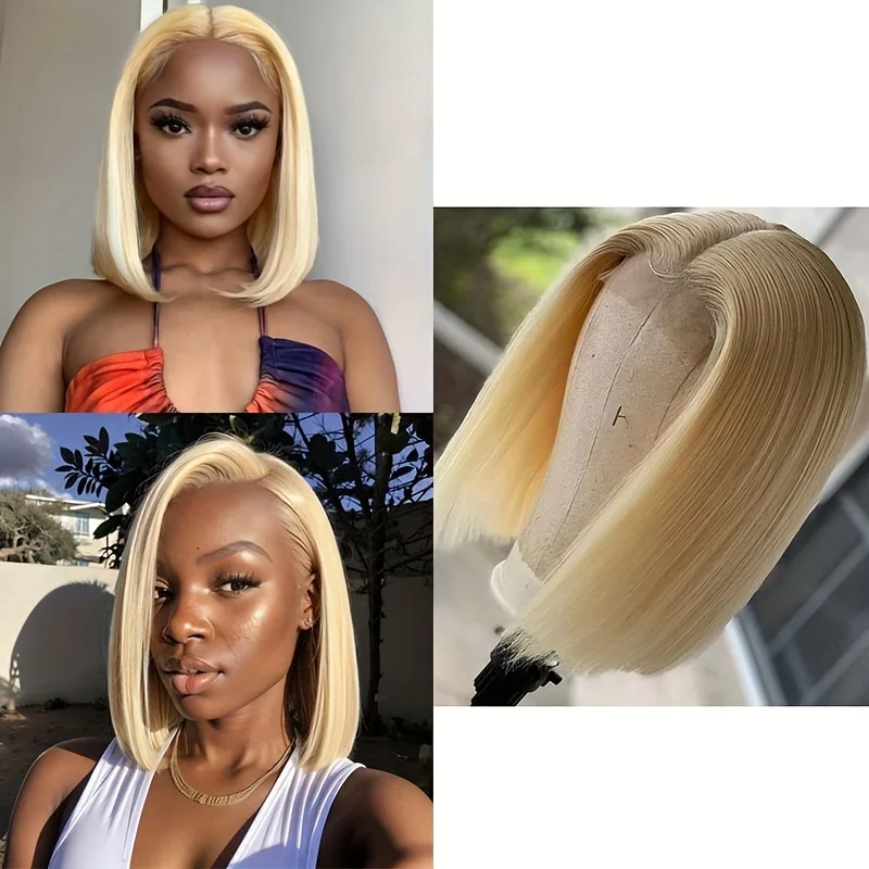 613 Short Bob 13x4 Lace Front Human Hair Wig Ash Blonde Remy Transparent Lace Wig Platinum 200 Density 13x4 Lace Frontal Wigs