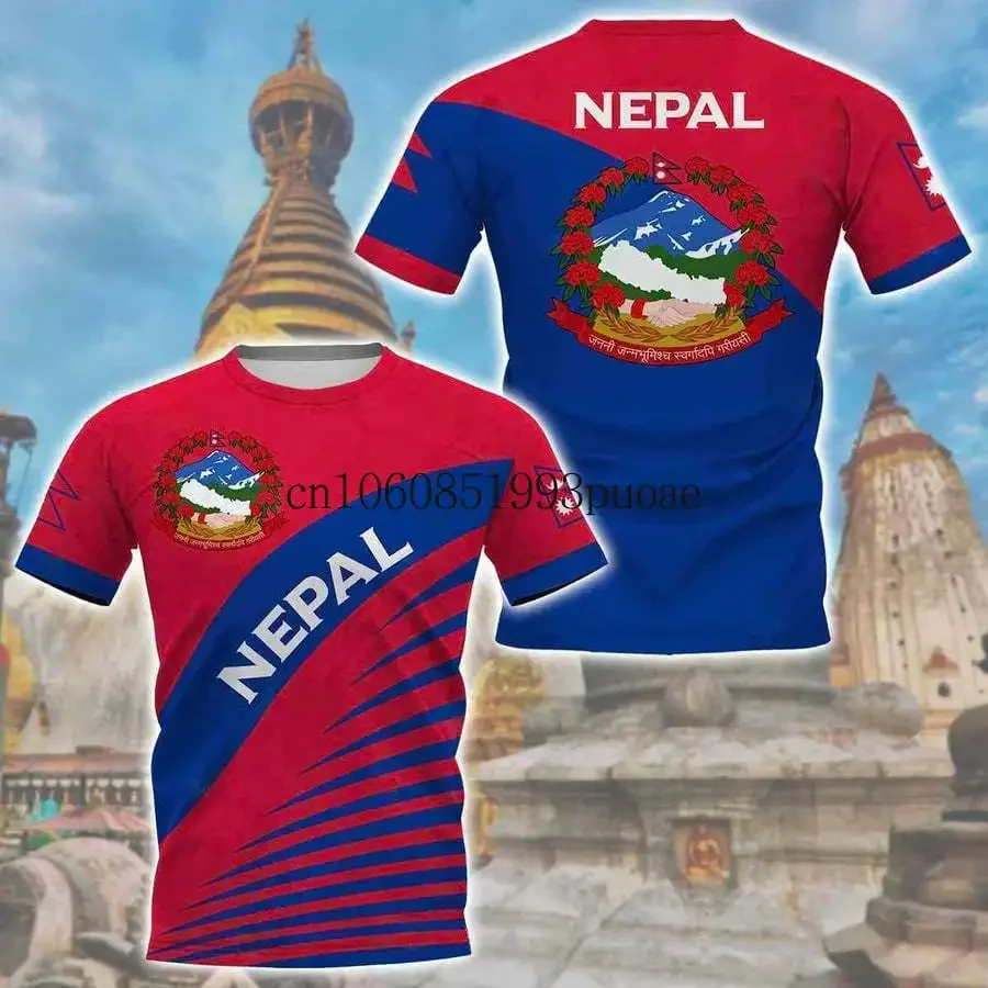 2024 Nepal Flag & Coat of Arms Graphic Tee Summer Casual Streetwear Men's Fashion Loose T-shirts Boy Oversized Short Sleeve Tops