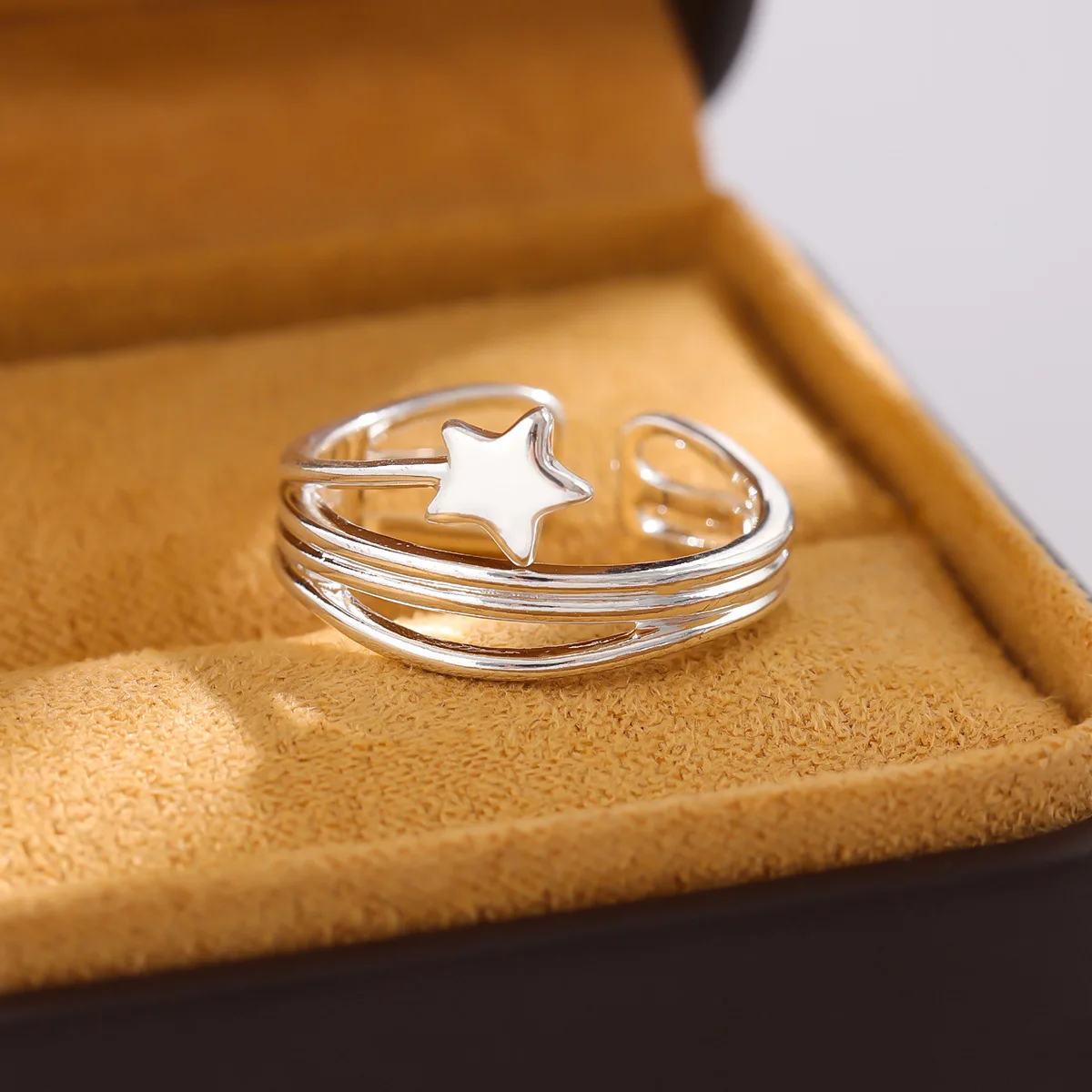 Women's 925 Silver Star Open Ring, Celestial Charm