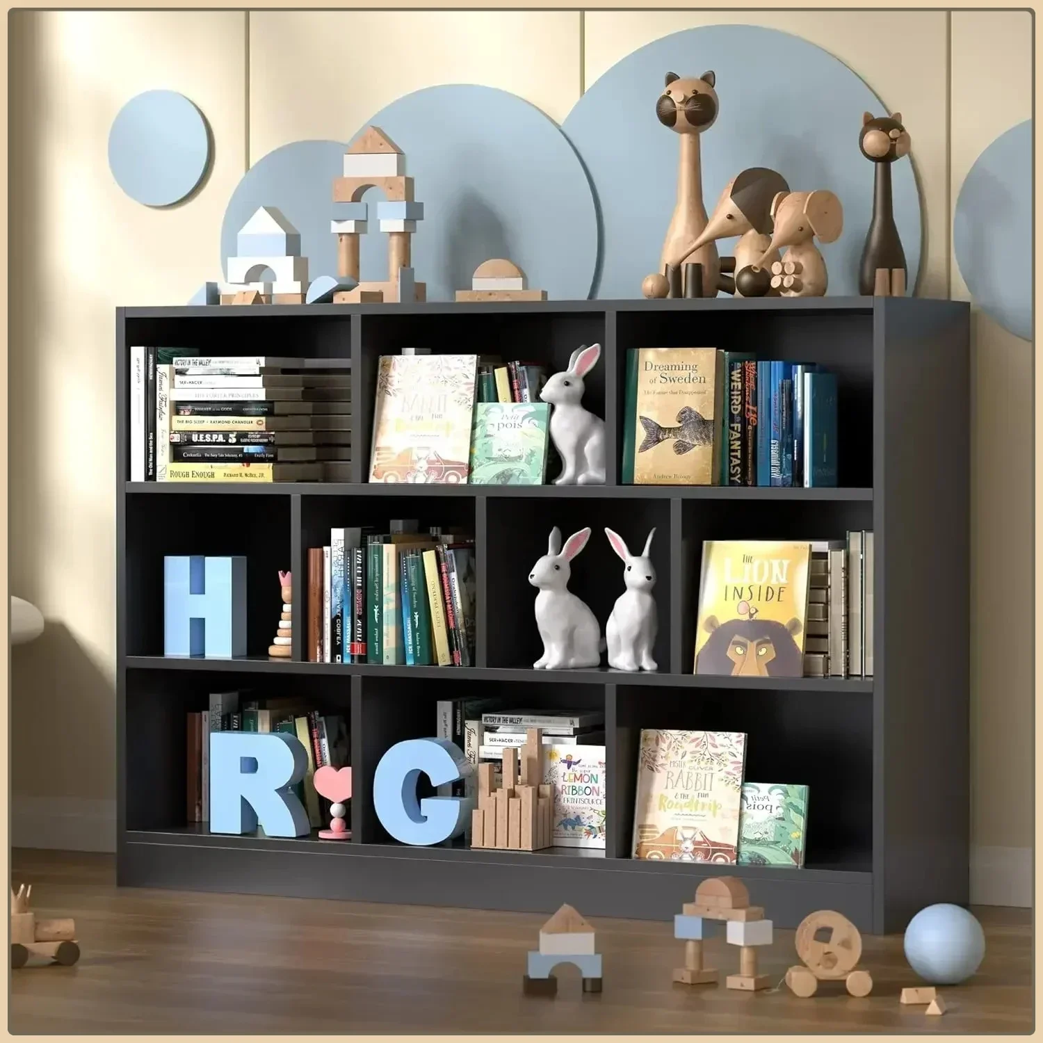 [XMSJ]Black Bookshelf, 3-Tier Open Shelf Bookcase, 10 Cube Storage Organizer with Anti-Tilt Device for Bedroom, Living Room