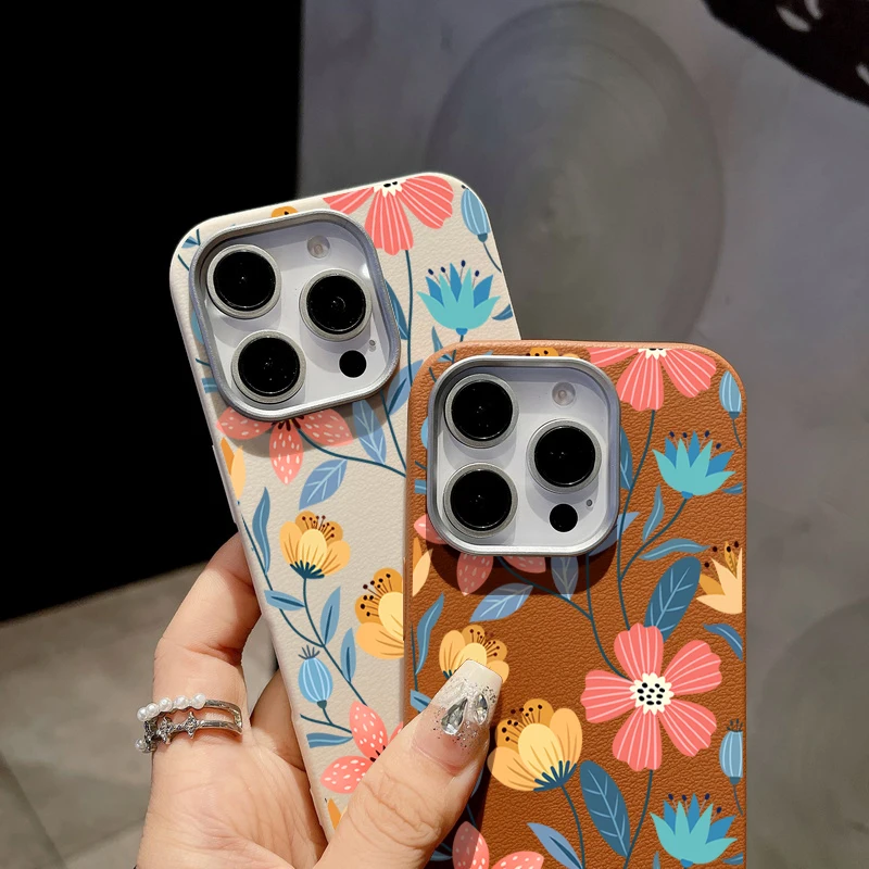 Colorful Flower Leather Texture Soft TPU Case For iPhone 17 16 15 Pro Max 14 Plus 13 12 Pro Max Air 11 Silicone Phone Cover