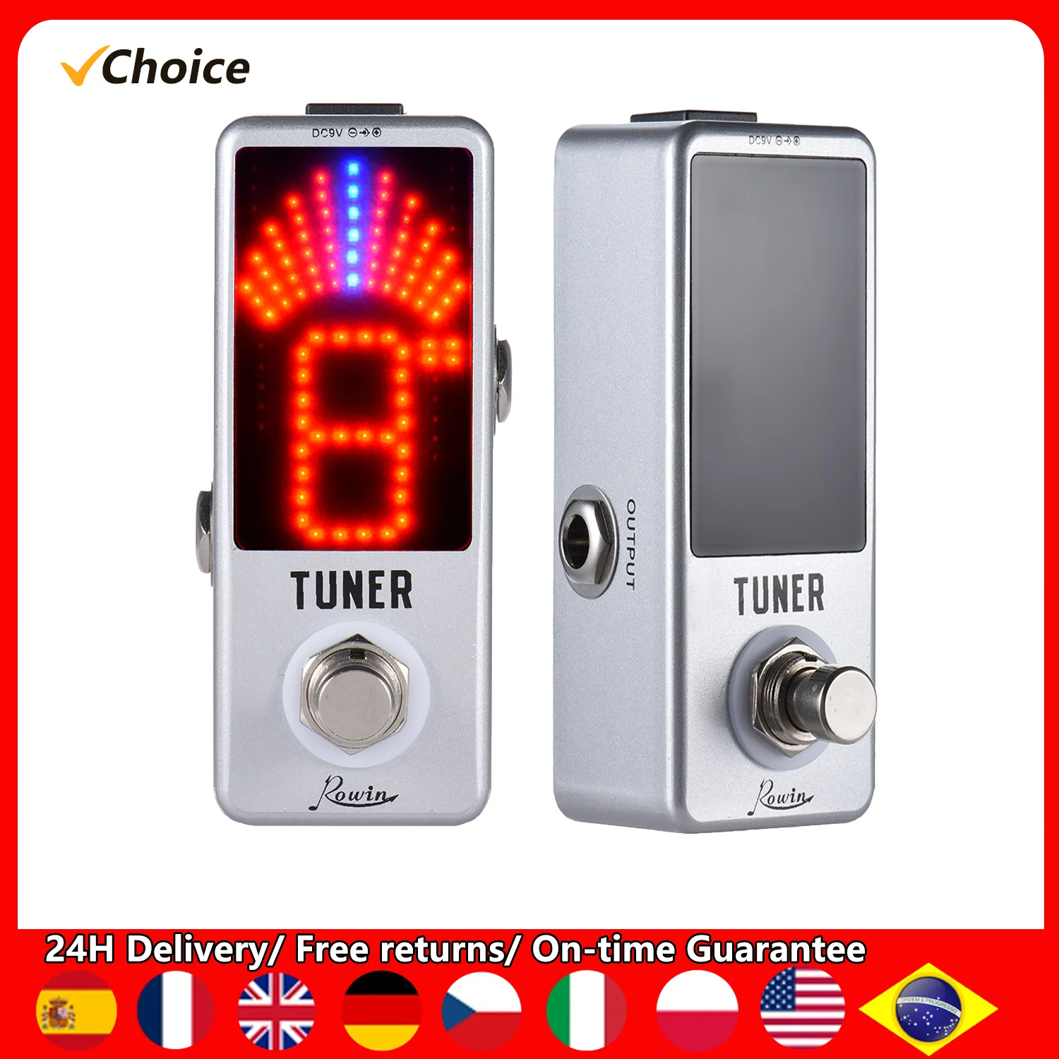 Mini Chromatic Guitar Tuner Pedal Effect LED Display True Bypass Guitar Tuner Guitar Effect Pedal for Guitar Accessories Bass