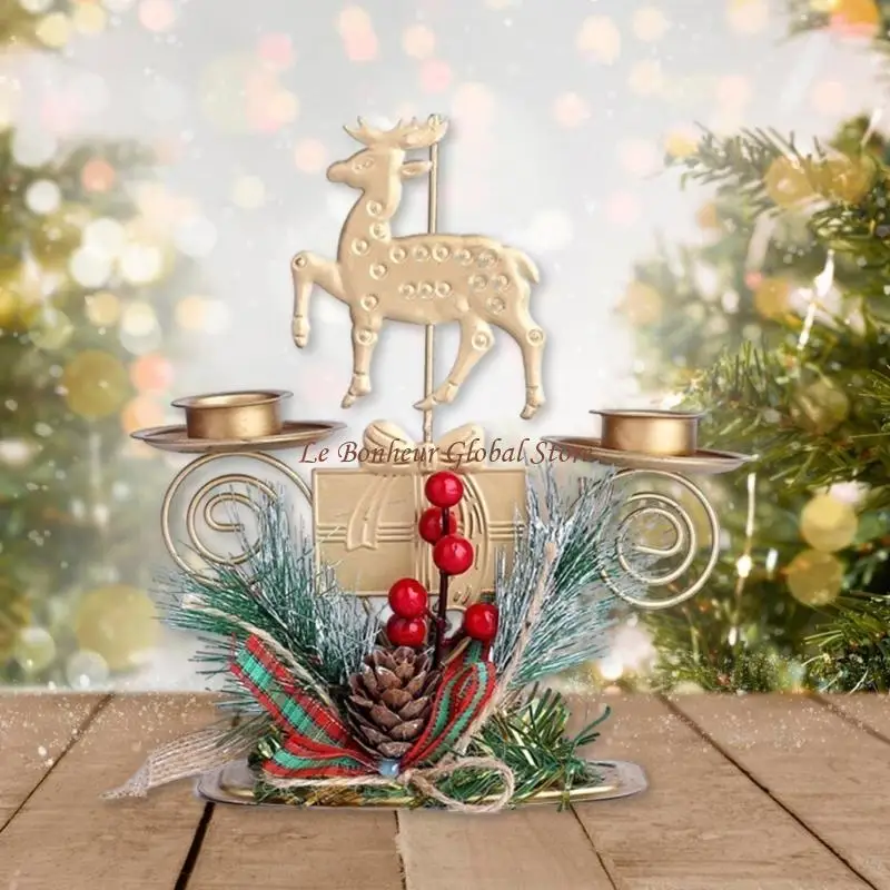 Saisonale Weihnachtskandlestick hält 2 Säulenkerze mit Bowknot und Pine Nut D2rd