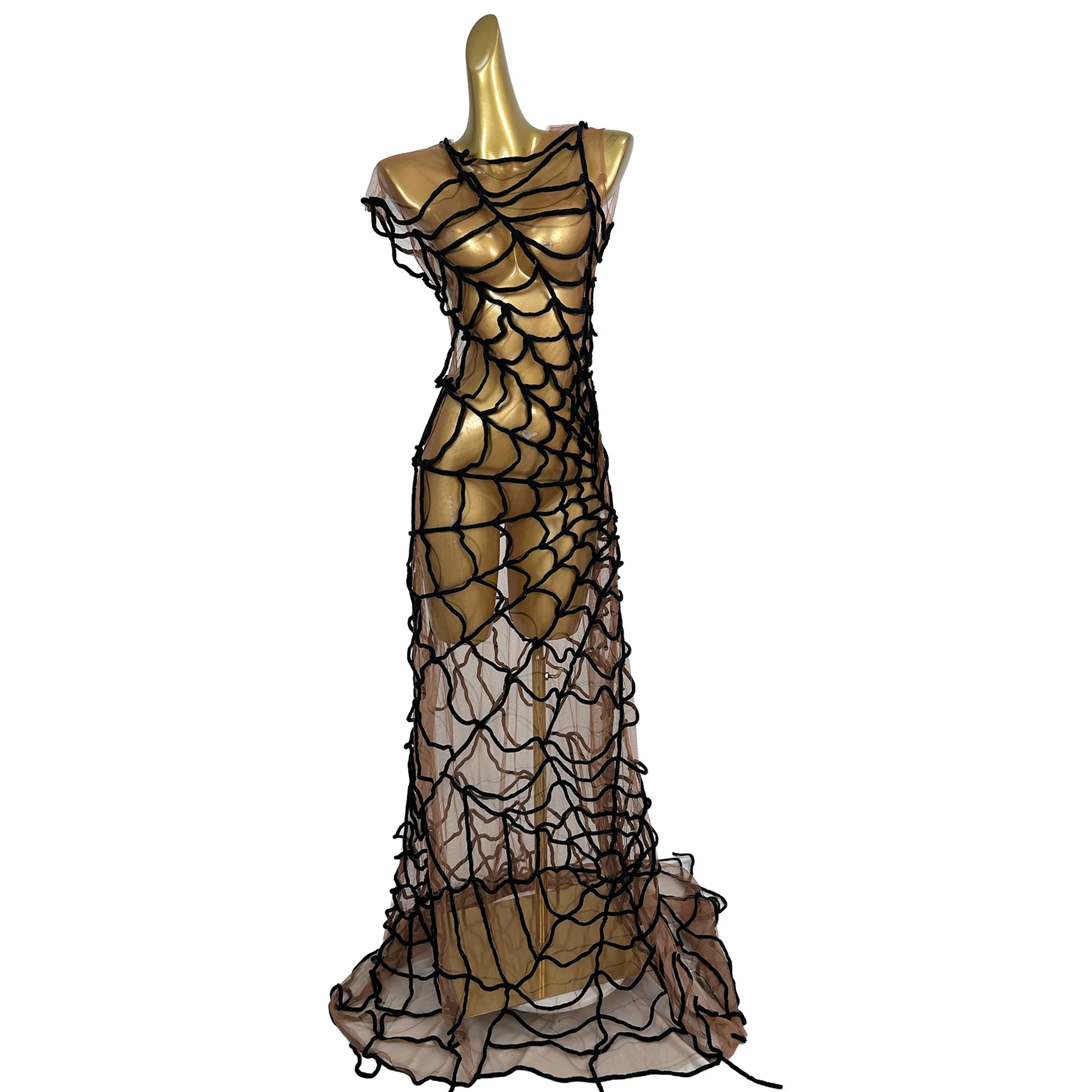 Sexy Netz-Durchsichtiges Spinnennetz Abendkleid Langes Ballkleid für Damen Meerjungfrau-Kleid für Club Bühnenshow Stripper-Outfits
