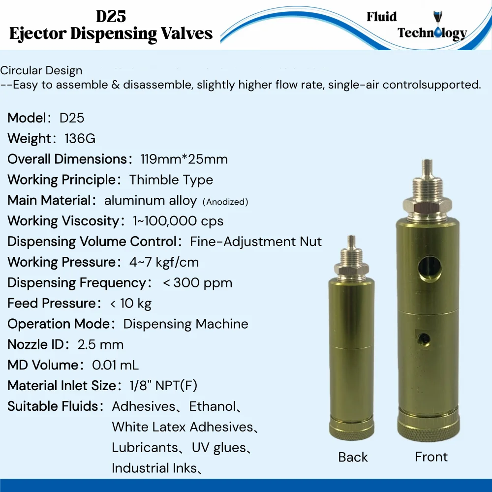 D25 Precision Hydraulic Ejector Dispensing Valve High Accuracy Needle Shut-Off Valve for Adhesives And Sealants Control