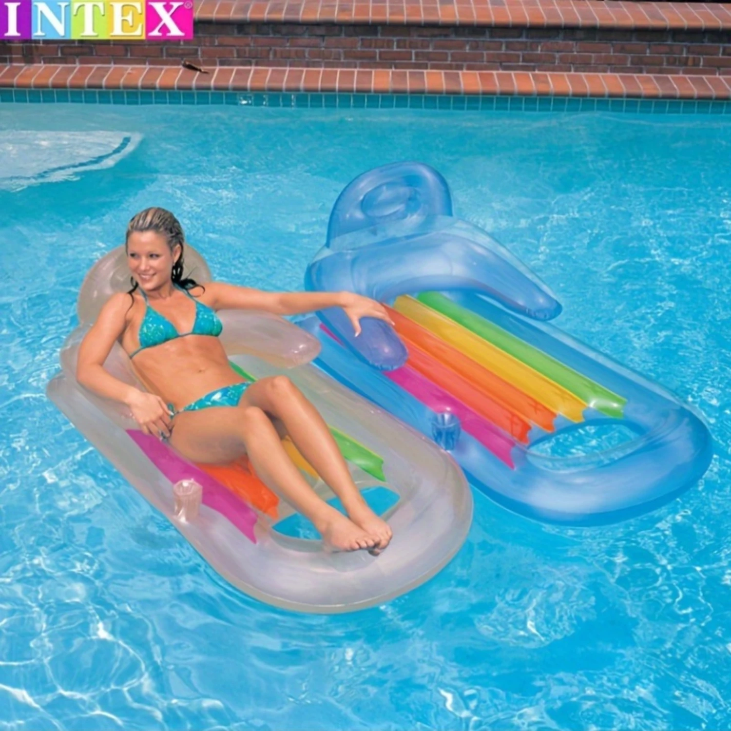 

Надувной поплавок для бассейна с подголовником и подстаканником — ПВХ, без электричества, без батареи — доступен в синем и жемчужном цвете