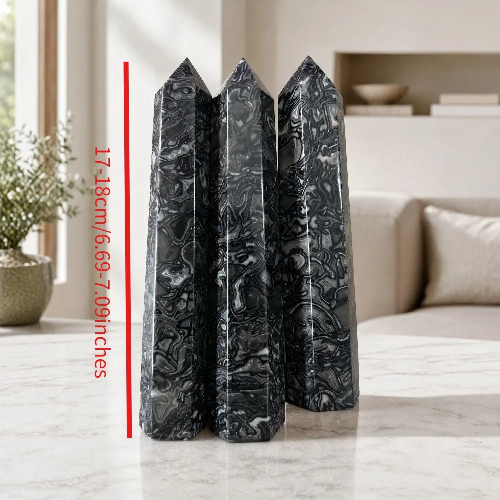 17-18cm Super Large Picasso Black Agate Tower Point Crystal Obelisk 6.69 inches, Black Crazy Lace Agate Wand, Mineral Speciman
