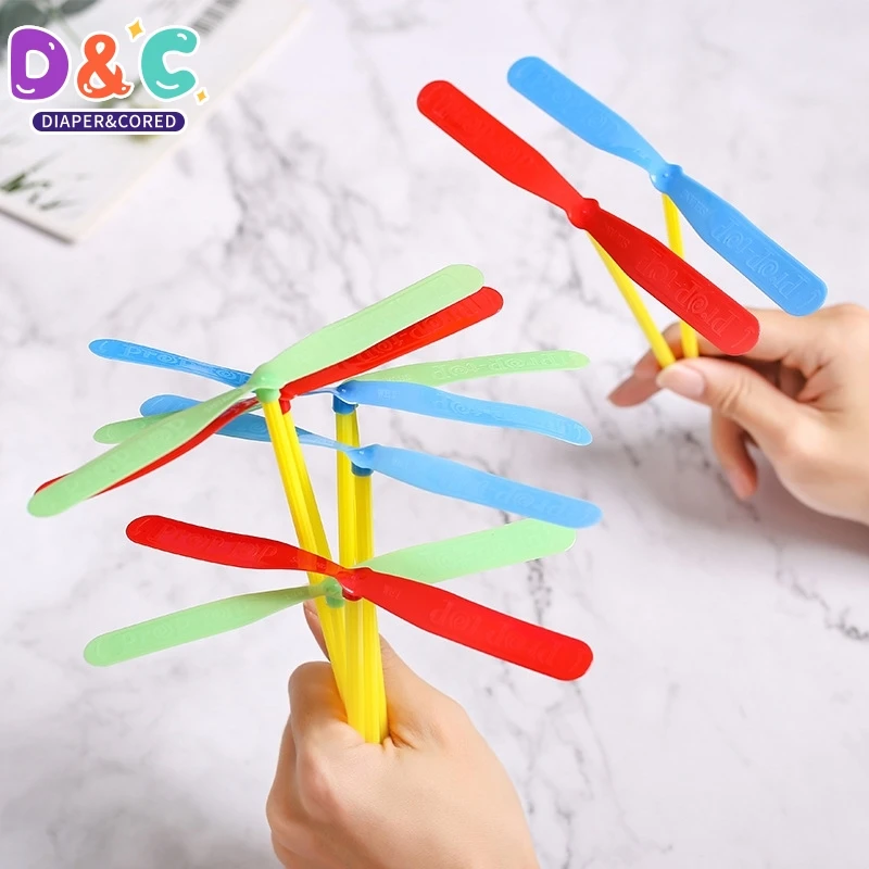 Plastic Bamboo Dragonfly Shape Hand Push Flying Propeller Outdoor Sports Game Kids Toy Gift Rotating Flying Arrow Outdoor Games