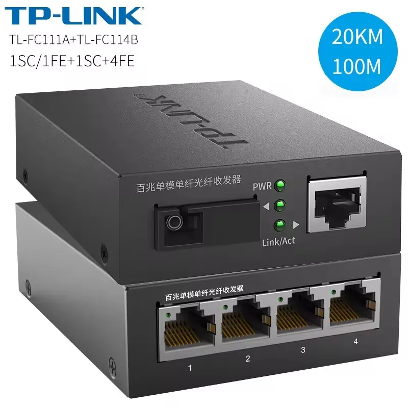 

TP-LINK Fibra Optica Transceive 10/100M 20KM Single Mode Single Fiber SC Port Fibra Optica Transceiver 4port RJ45 1fiber port