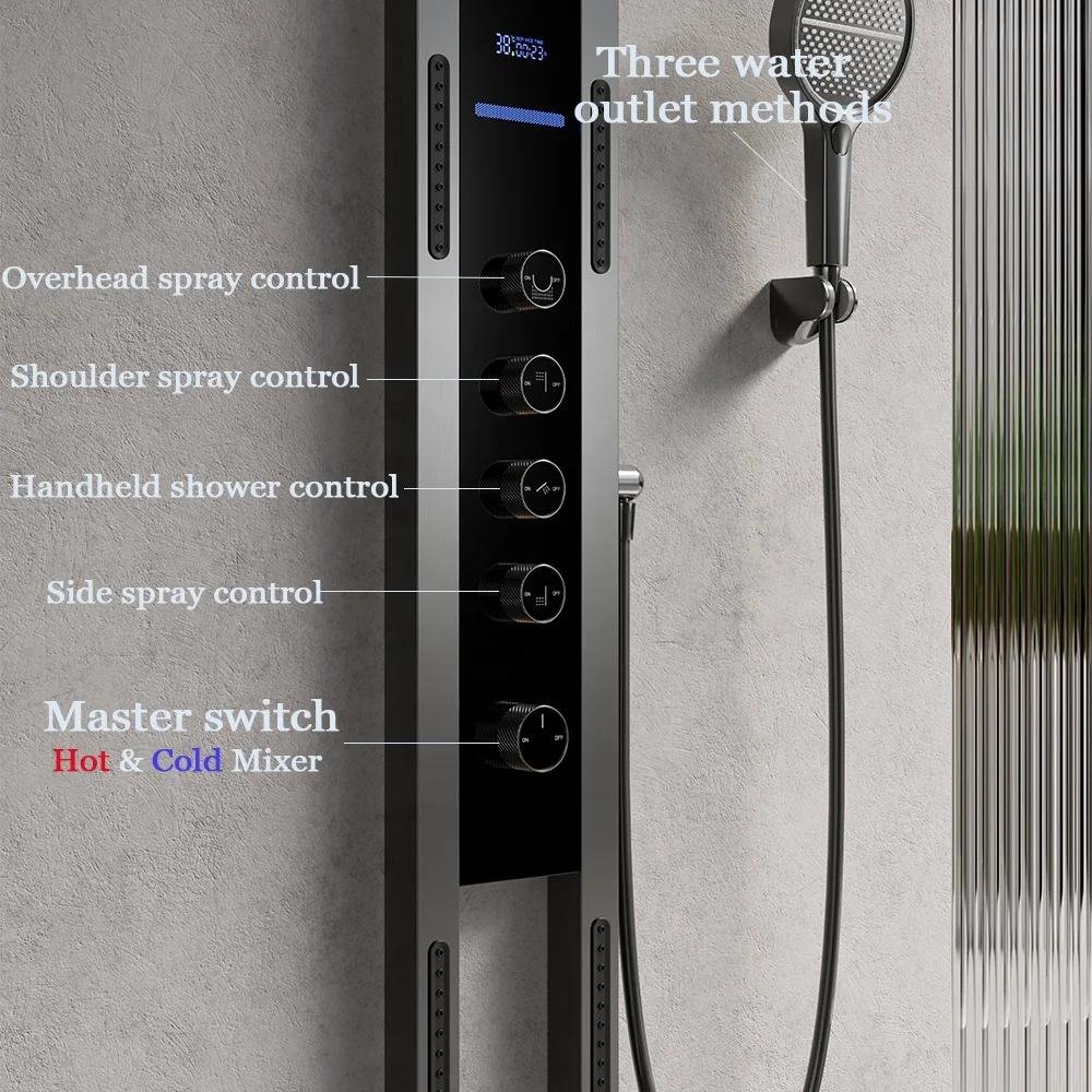 Brushed Gold Rain Shower Head LED Multifunctional Showers System Bathroom Set Luxury Waterfall Showers Panel Column