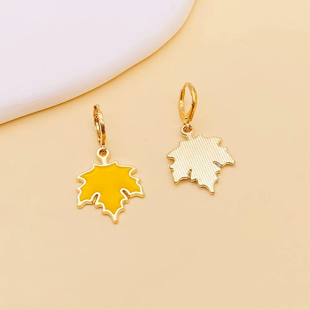 Autumn Pumpkin Earrings Trendy Alloy Oil Colors Plant Maple Leaf Sunflower Drop Earrings for Women Girls Thanksgiving Jewelry