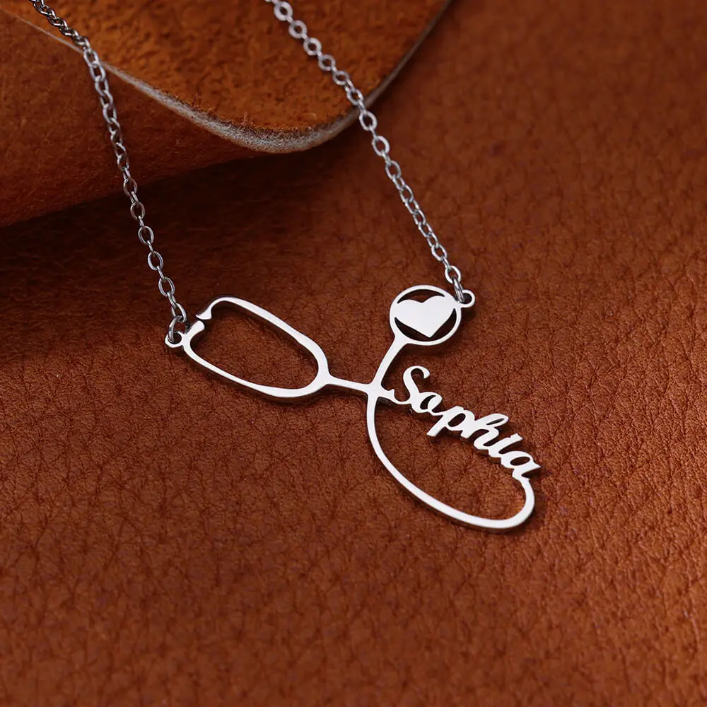 Custom Stethoscope Necklace for Women 18K Gold Plated Personalized Name Necklaces Waterproof Stainless Steel Jewelry collares