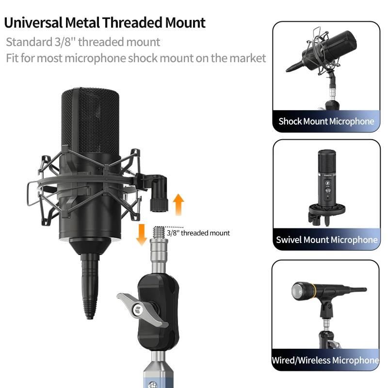 Professional Dual Suction Mount Microphone Boom Arm Mic Stand Microphone Clamp Holder Microphone Accessories