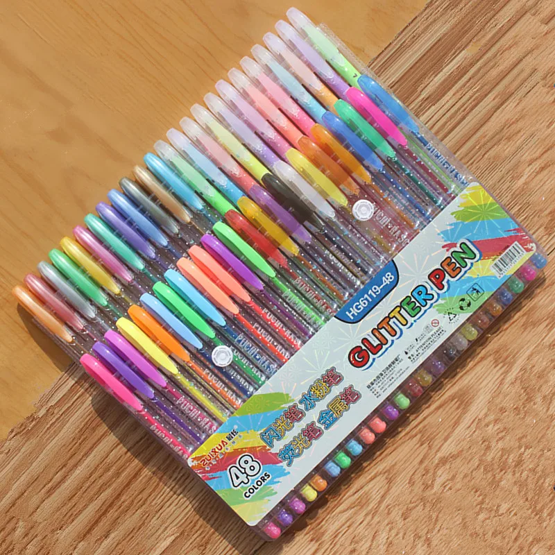 48 Neon Colors Set Metal Glitter Gel Pen 1mm Line Artist Comic Highlighter Graffiti Painting Stationery School Office Supply