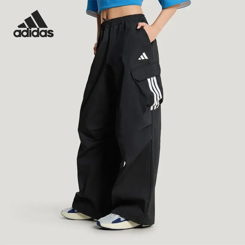 Adidas Stretch Jersey High Rise Waist Flared Leg Multi Cargo Pockets Lounge TrousersKW0682