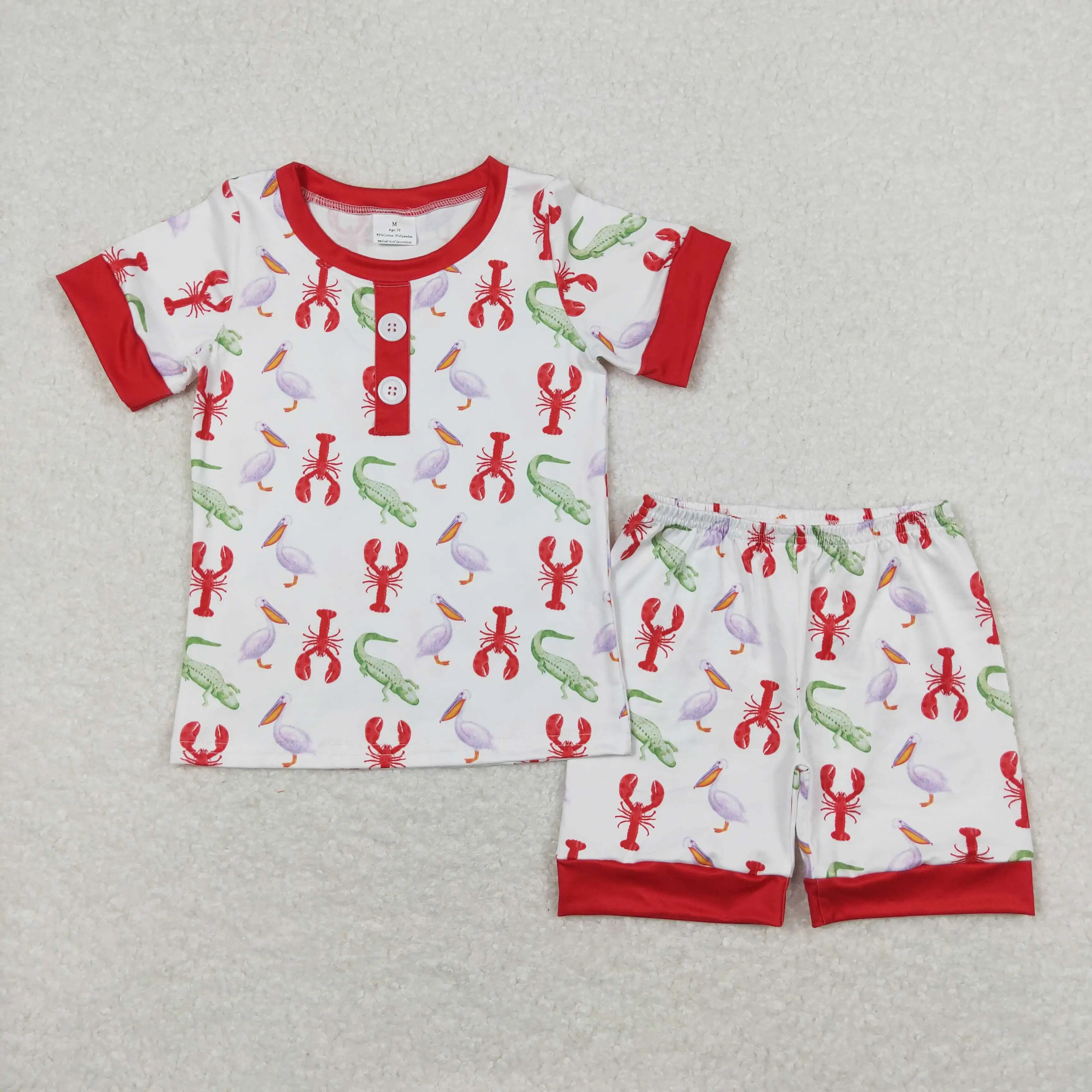 

BSSO0643 Kids Match Clothes Short Sleeve Top With Shorts Set Lobster Print Girls And Boys Summer Boutique Outfits