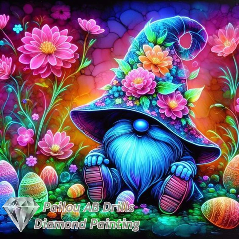 Magical Gnome Wizard Diamond Art Painting AB Drills Fantasy Dwarf With Flowers And Eggs Cross Stitch Mosaic Room Decor Diy Gift