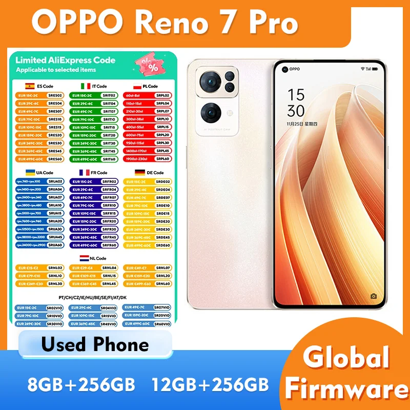 Смартфон OPPO Reno7 Pro 5G, 256 ГБ ПЗУ, экран 6,55 дюймов, все цвета, Android, б/у