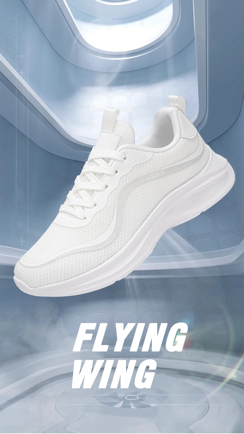 Große Herren-Sneaker in Weiß, leichte, atmungsaktive, lässige Sportschuhe, modische, flache, weiche Sohle, Walking-Trainer, Übergröße 39–48 – Detail 1