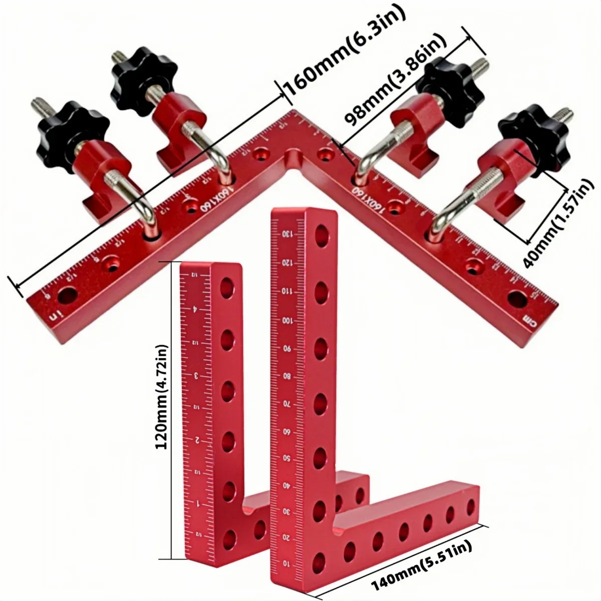Aluminiumlegierung 90-Grad-Positionierungs-Winkelklemmen-Set für Holzbearbeitung, L-Winkelwerkzeug für Schreiner, Schränke und Bilderrahmen – Detail 4