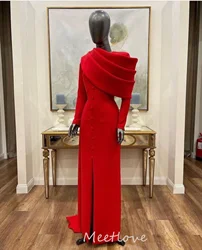 Meetlove 2024 Customized Arabia Elegant Women Sheath Off Shoulder Long Sleeves Pleated Prom Dress Formal Party Dress