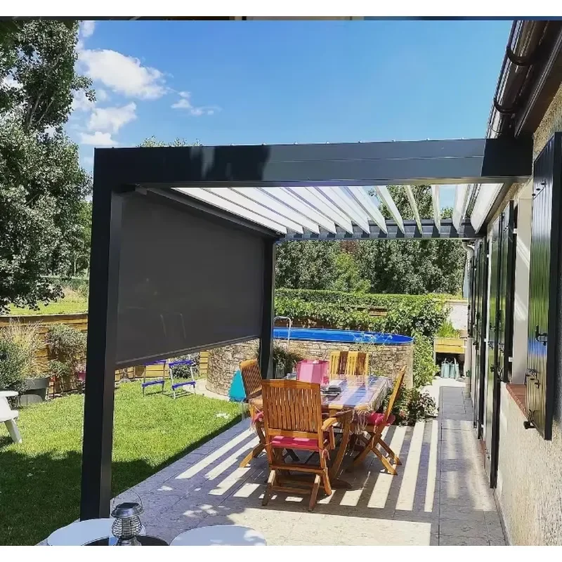 Waterproof Windproof Outdoor Smart Outdoor Gazebo European Style Courtyard Outdoor Motorized Aluminium Pergola