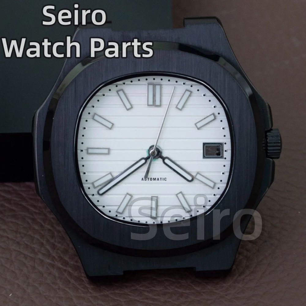 Caixa de Relógio Preta Escovada de 41mm com Pulseira de Aço para Movimento Automático NH35 NH36 NH38 Modificado, Caixa com Fundo de Vidro de 30.5mm