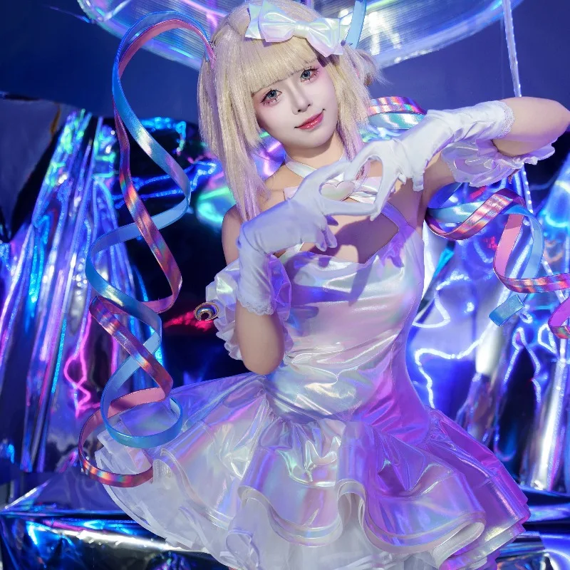 

Game Needy Girls Cosplay Rain Costume White Sweet Dress Stage Performance Clothes Role Play Outfit Full Set for Women Party