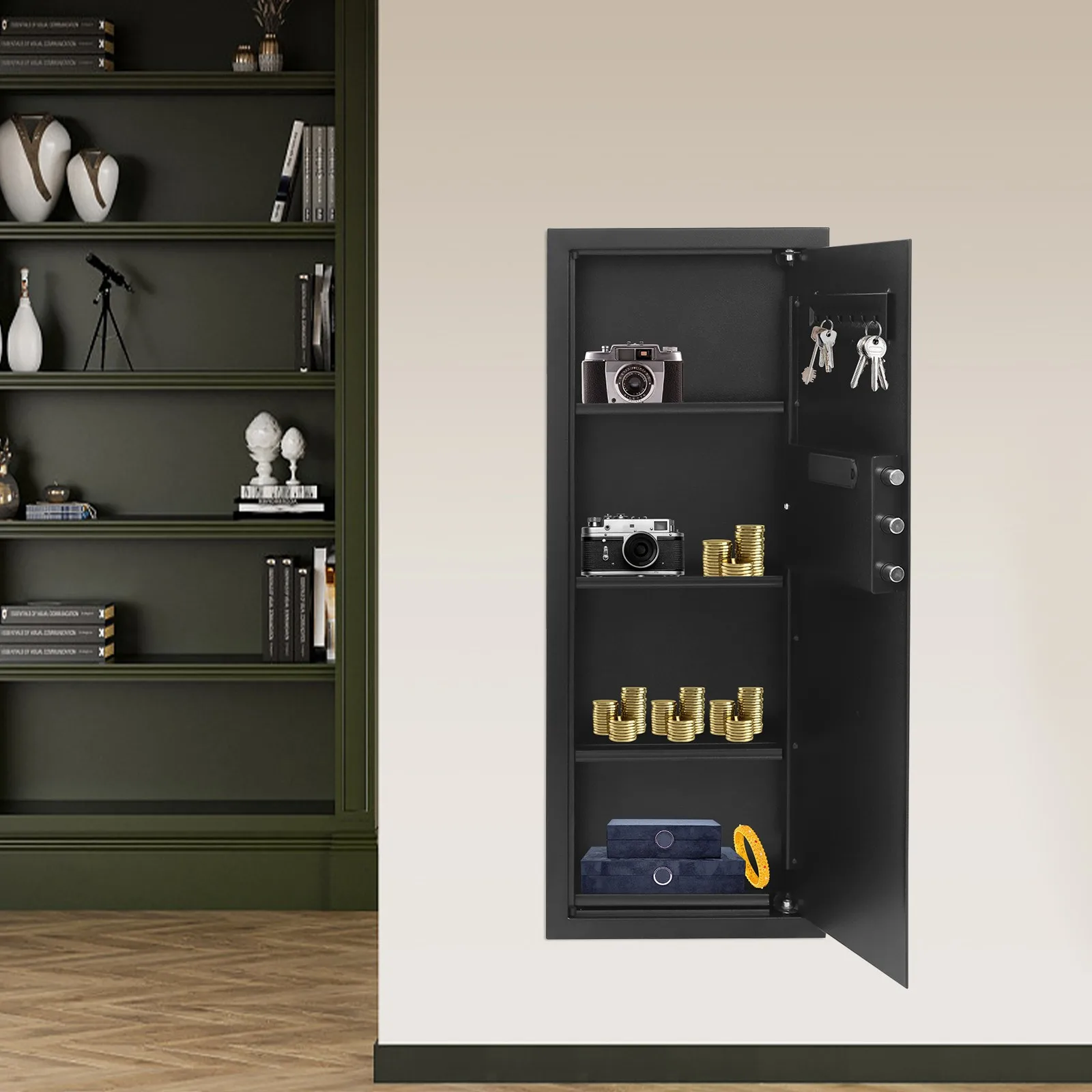 Armoire de sécurité moderne en acier renforcé, mur caché, 14,57 x 3,94 x 39,37 pouces, avec 2 clés