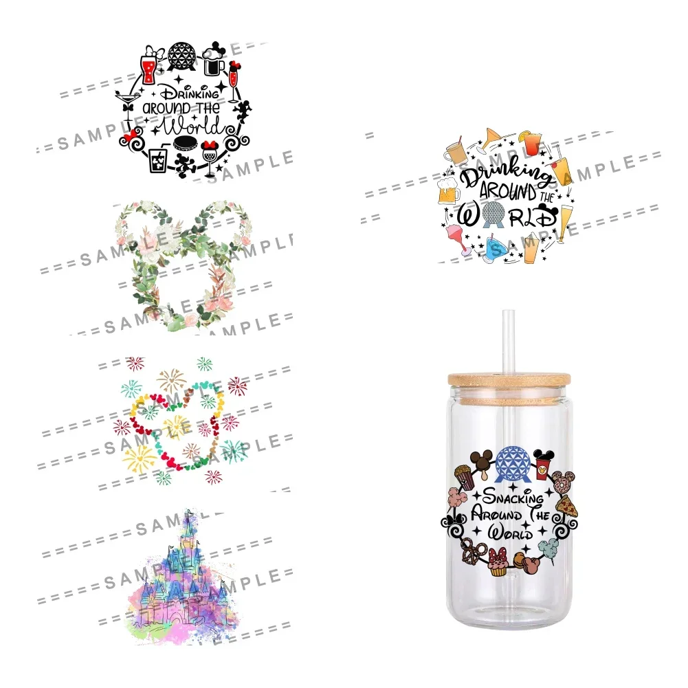 11x12cm Mini Disney Cartoon Mickey Heads UV DTF Transfer Sticker Waterproof Transfers Decals For 16oz Glass Cup Wrap Stickers