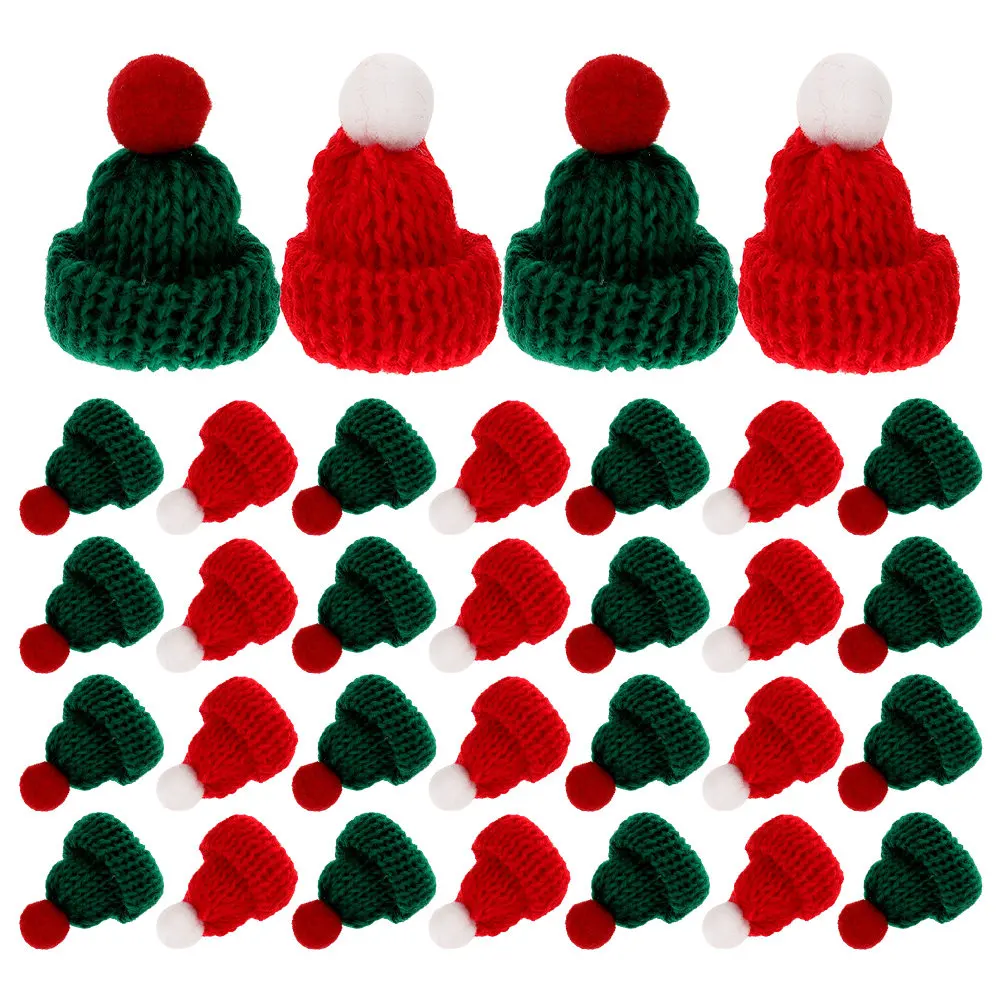 40 Pezzi Mini Cappelli Natalizi Lavorati a Maglia, Cappellini di Babbo Natale in Miniatura per Decorazioni Festive, Ornamenti Piccoli in Maglia