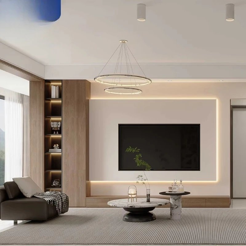 Design modern wood board integrated background wall TV cabinet with storage space