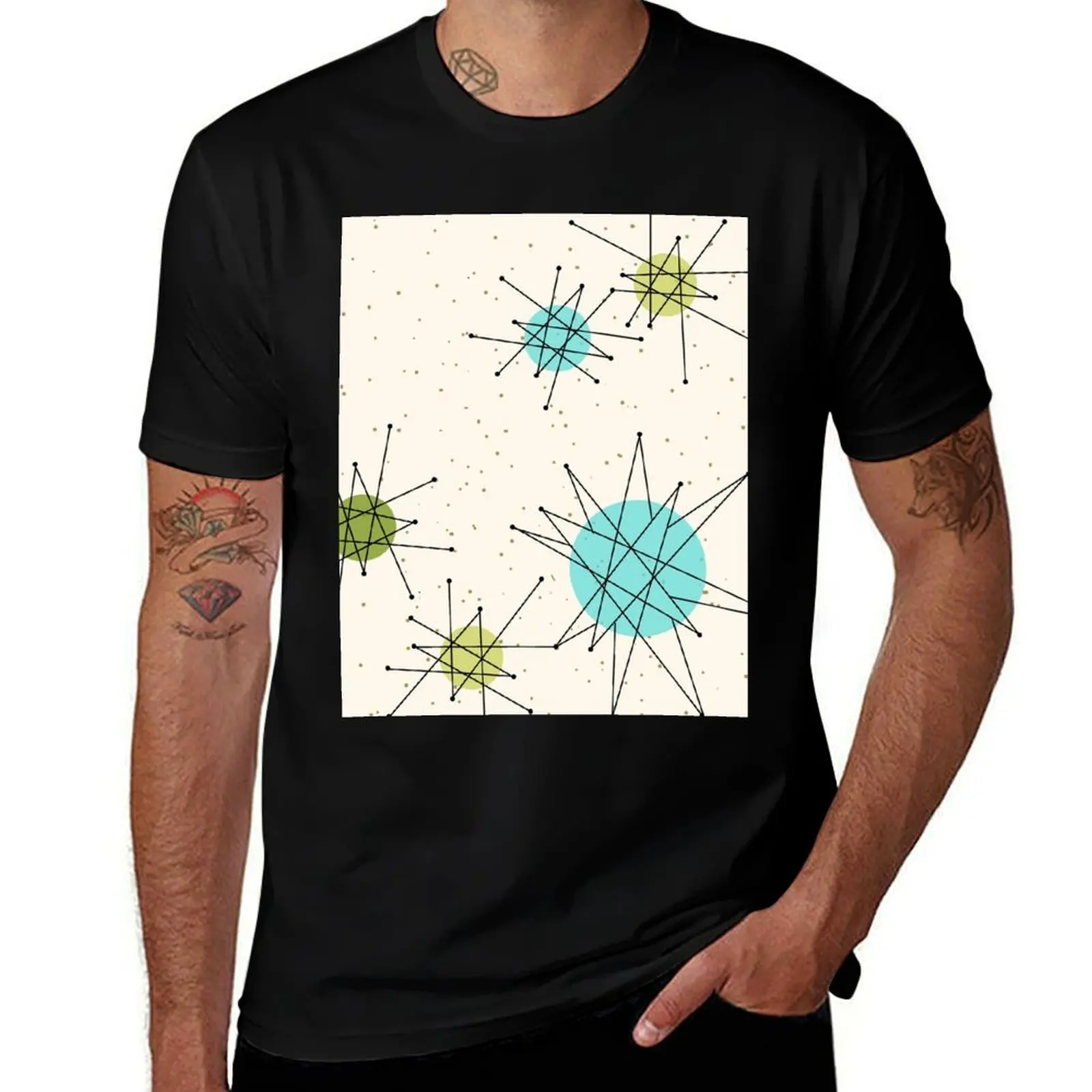 

Iconic Atomic Starbursts Pattern T-Shirt Breathable Basic Cotton T-Shirt