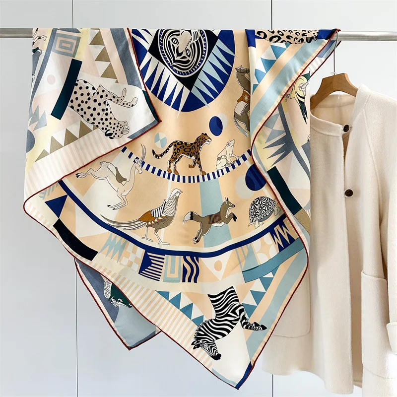 

Luxury Women Silk Wool Big Square Scarf Brand Design Double Side Print Lady Winter Shawl Bandana