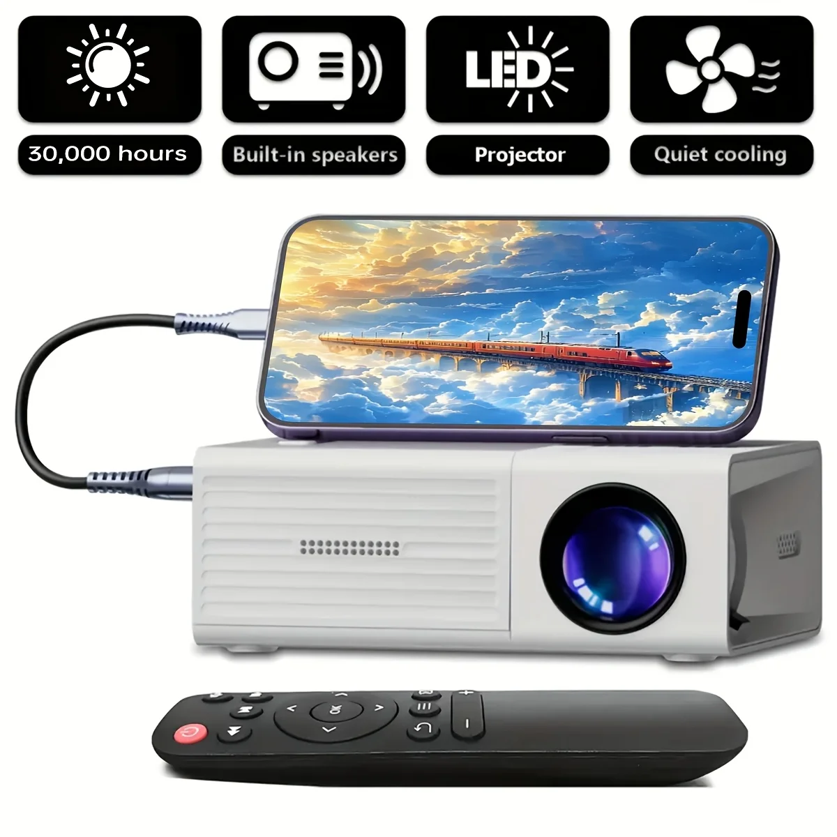 2026 upgraded mini Projector, portable video projector, home theater projector, supports 4K HD resolution, USB connection