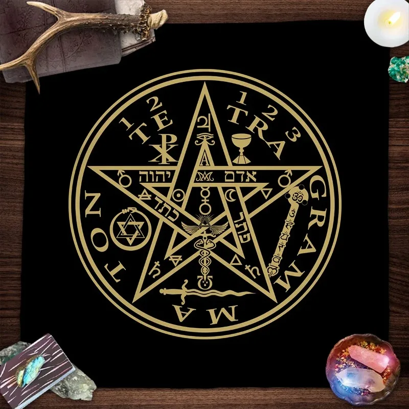 Hebrew Tarot Tablecloth Altar Cloth Five Pointed Star Crystal Divine Cloth Mystical Runes Tarot Pad Oracle Pad Witchy Home Decor