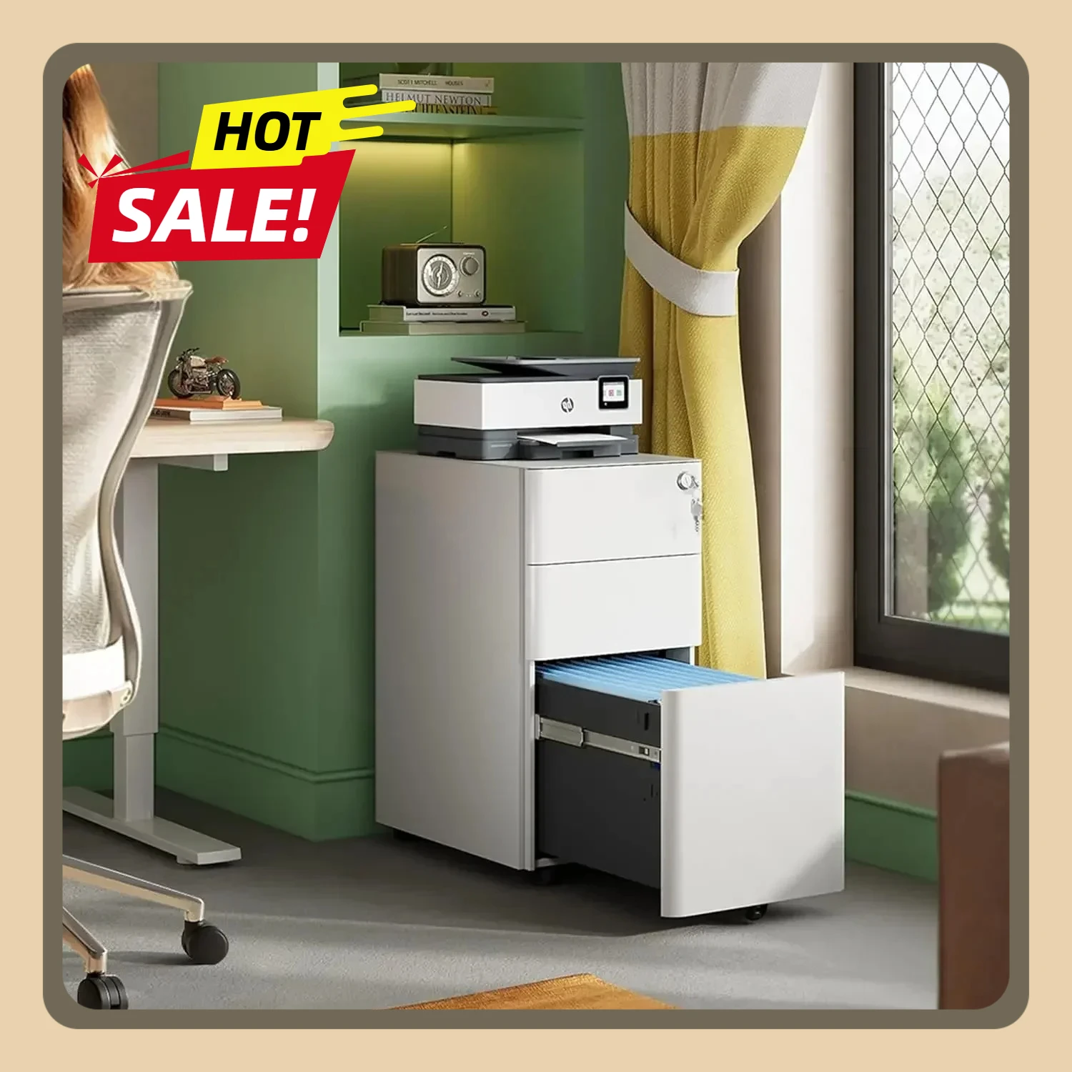 

3-Drawer Slim Vertical File Cabinet, Legal/Letter Size, White, Fully Assembled Except Casters office cabinet