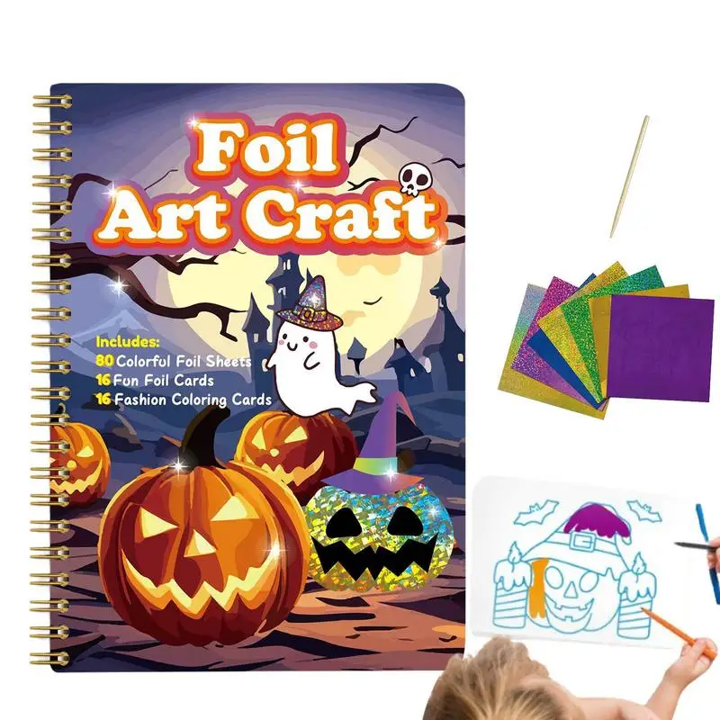 

Halloween Themed Coloring Book Children Foil Coloring Book Foil Craft Coloring Supplies With 80 Aluminum Foil Paper Boys Girls