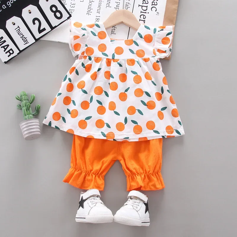 New Summer Baby Girls Clothes Children Cartoon Fashion Dress Shorts 2Pcs/Sets Toddler Casual Clothing Suit Kids Outing Costume