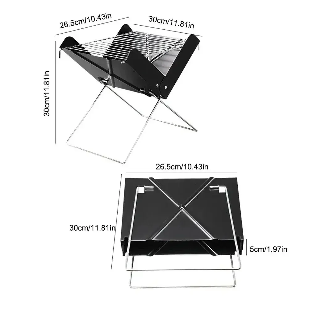 Portable Foldable Heavy Duty Metal Barbecue Grill Outdoor Camping Picnic Desktop Fire Stove Backyard Cooking Grilling Accessory