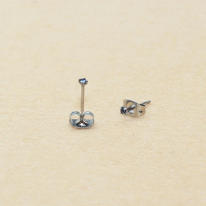1 Pair Mini 2mm Hypoallergenic Stainless Steel Earrings with Colorful Zircon Studs 0.8mm Jewelry Needle for Valentine's Gift