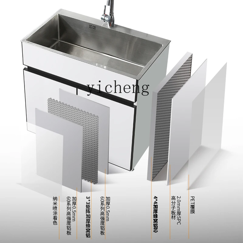 YFY  stainless steel sink handmade thickened vegetable basin balcony cabinet stainless steel bathroom cabinet double slot