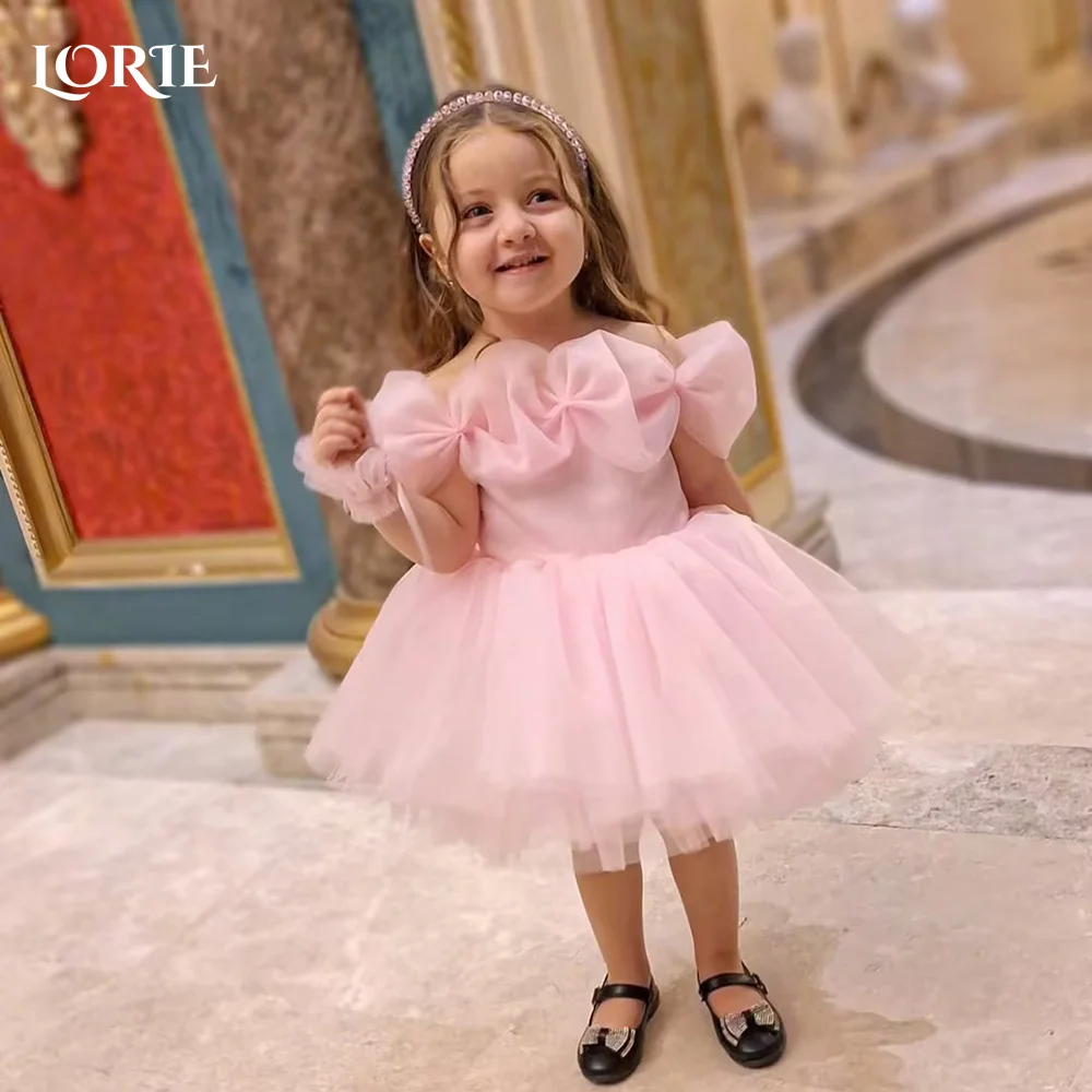 LORIE Girl Peony 3D Flowers Lace Back A-Line Straight Tutu Puff 3D Tulle Party Flower Girl Dress Csustomized Flowers Girls Dress